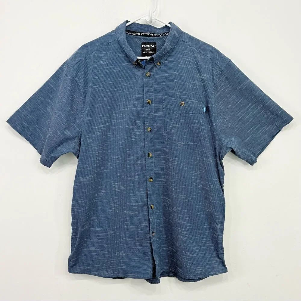 Kavu Blue Mottled Button Up Short Sleeve Casual Performance Shirt